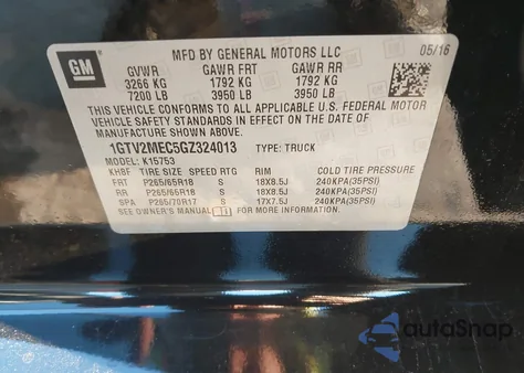 2016 GMC Sierra 1500 Sle from USA, damaged, VIN 1GTV2MEC5GZ324013